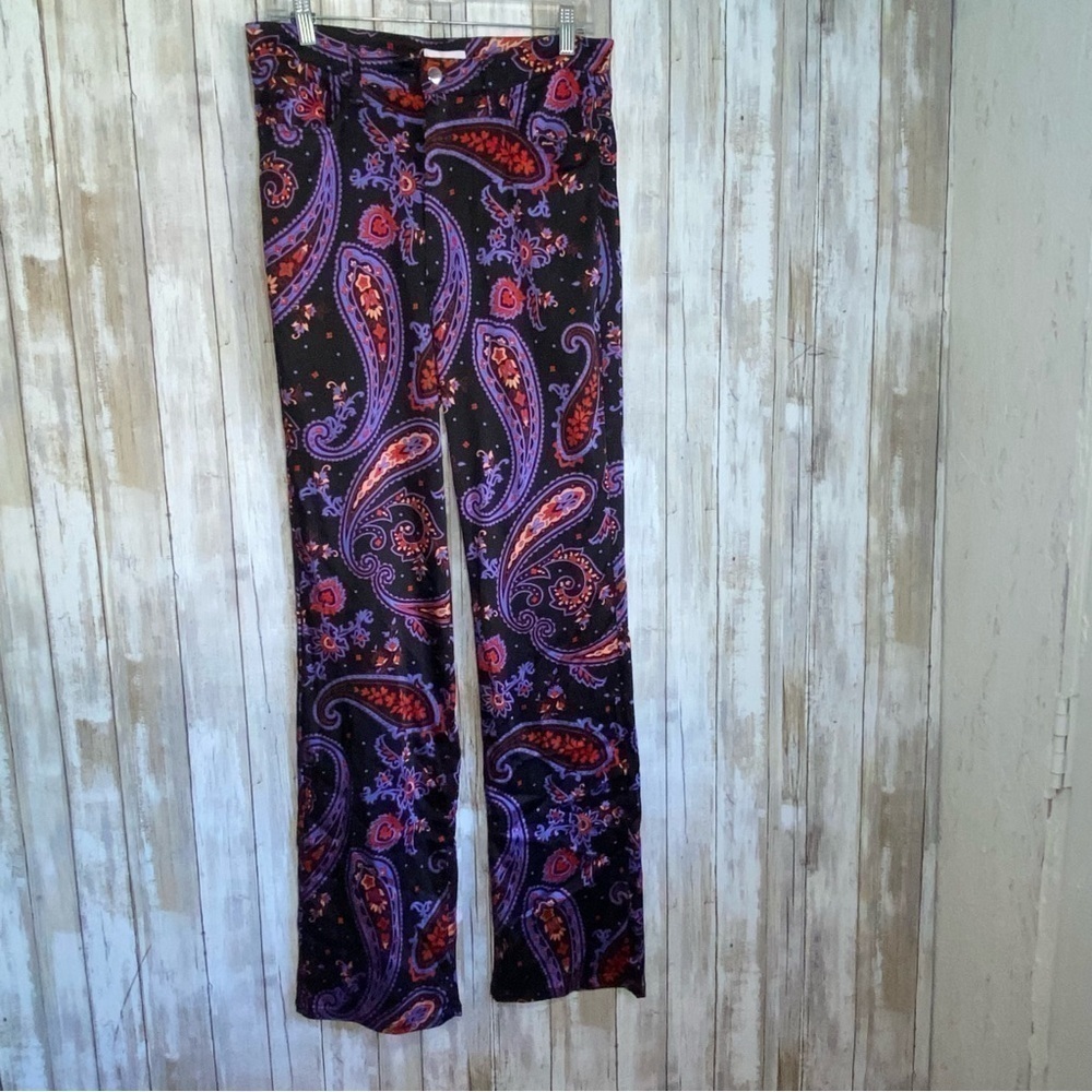 NWT WeWoreWhat Paisley Flare Pants Purple Black High Rise Ankle Size 29 - Picture 2 of 10